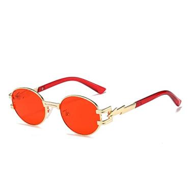 Imagem de Óculos de sol femininos ovais pequenos moda punk lentes gradientes transparentes óculos de sol uv400 óculos de sol exclusivos para homens com pernas de metal, vermelho dourado, um