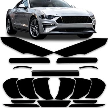 Imagem de iwannachange Adequado para Ford Mustang GT/Ecoboost 2018-2021 Kit de película de revestimento de vinil pré-cortado completo luz traseira e farol com cobertura de fumaça escura brilhante acessórios de filme