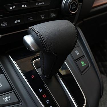 Imagem de Capa de câmbio BeHave Car Gear, capa de alavanca de couro genuíno para Honda 2017 2018 2019 CRV, pacote com 1 peça de capa de couro preto câmbio maçaneta