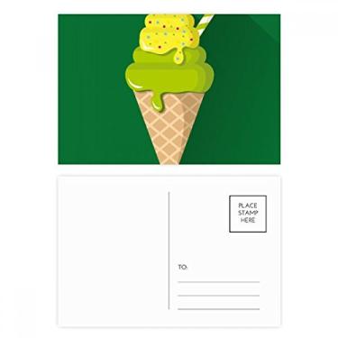 Imagem de Green Matcha Conjunto de cartões postal de picolés de casquinhas de sorvete de aniversário cartão de agradecimento