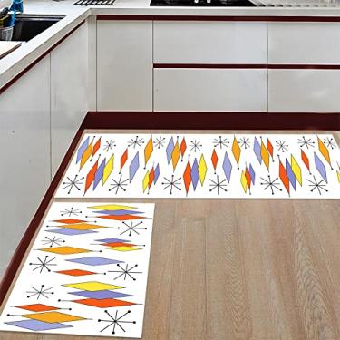 Imagem de Tapete de corredor de cozinha, padrão geométrico de diamante meio século, roxo, amarelo, antiderrapante, tapete de corredor, tapete de porta tapete para lavanderia, banheiro, quarto, conjunto de 2