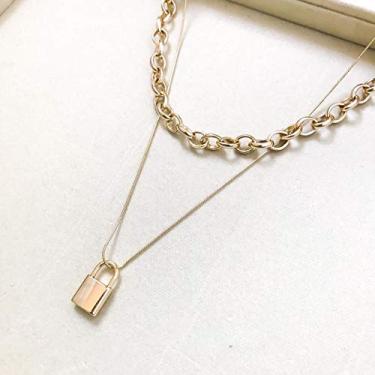 Imagem de Colar M Concept Duplo com Cadeado Banhado ouro 18K