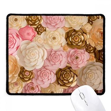 Imagem de Mousepad marrom branco rosa belas flores borda costurada tapete de borracha para jogos