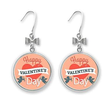 Imagem de Happy Valentine's Day Brincos de coração e anjo com gancho perfurado