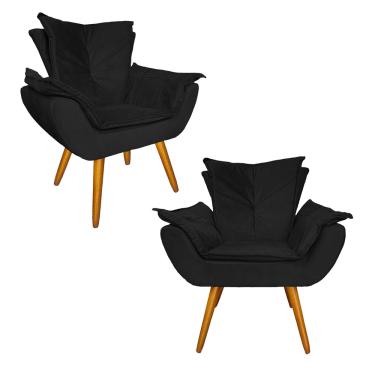 Imagem de Conjunto 2 Poltronas Decorativas Estofadas Sala Comercial Apolo Suede Preto - LM DECOR