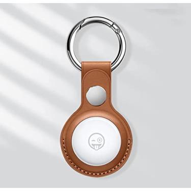 Imagem de Chaveiro porta-etiquetas Apple Air – Chaveiro Airtag, suporte Airtag de couro PU, capa Airtag com chaveiro anti-perda para bagagem, chaves, animais de estimação, crianças, bolsa - marrom
