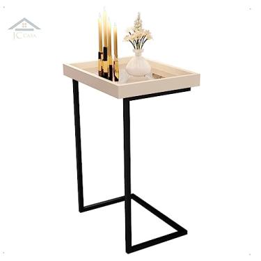 Imagem de Mesa Lateral de Apoio JB 4774 Com Espelho e Pé de Aço Cor: Perola/Preto