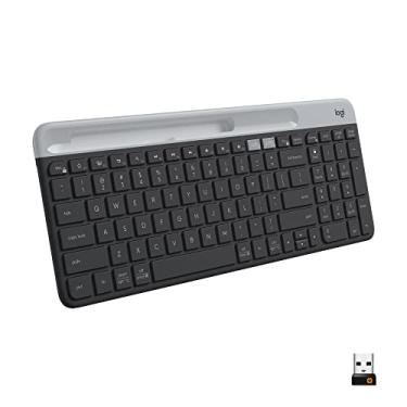 Imagem de Logitech K585 Teclado sem fio fino para v rios dispositivos, suporte integrado para dispositivo; para laptop, tablet, desktop, smartphone, Win/Mac, Bluetooth/receptor, compacto, interruptor f cil, bateria de 24 meses grafite