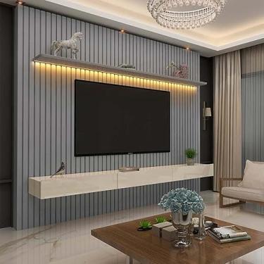 Imagem de Home Ripado Para Tv 85 Polegadas Com Led 230x217 Nobre Gelius Cinza/off White