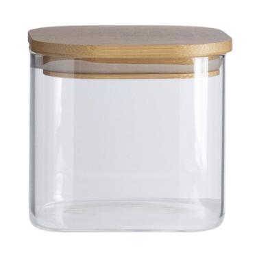 Imagem de Pote de Vidro com Tampa de Bambu Oikos 600ML Hermético Quadrado