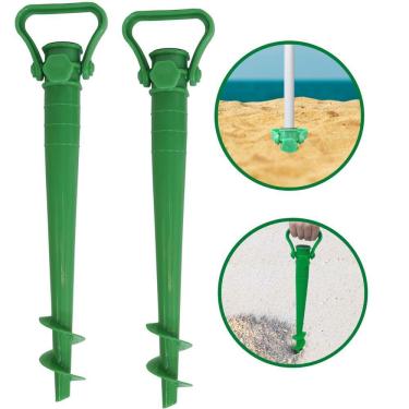 Imagem de 2 Suportes Guarda Sol Praia Porta Vara Pesca Furador Saca Areia 38 cm Importway Iwsasgsvd Verde