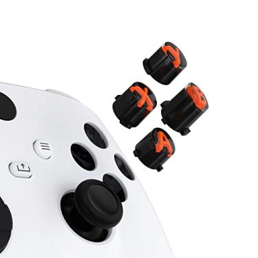 Imagem de eXtremeRate Botões de ação ABXY personalizados de substituição para controle Xbox Series X & S, três tons preto e transparente com símbolos clássicos laranja teclas A B X Y para Xbox One S/X, controle Elite V1/V2
