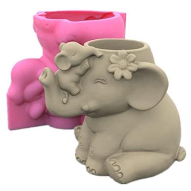 Imagem de Lindo porta-canetas para mãe e filho elefante suculenta vaso de flores, molde de silicone, gesso de concreto, vaso de cacto, molde de cimento argila epóxi resina