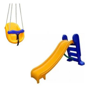 Imagem de Playground Escorregador Médio + Balanço Infantil - Amarelo - Natalplas