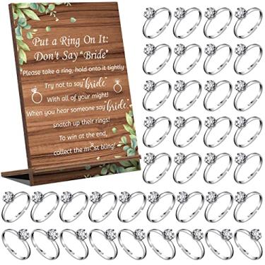 Imagem de Jogo de chá de panela Put a Ring on It com 100 peças de anéis falsos de metal, brindes rústicos para chá de panela Not Say Bride Rules Jogos de chá de casamento de madeira para convidados prêmios, Metal, Metal