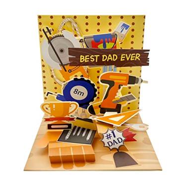 Imagem de RIHDXCH Cartão de aniversário para homens, cartão de felicitações de Natal, cartão de agradecimento para o papai. Caixa de ferramentas 3D Best Dad Ever Cartão pop-up Dia dos Pais com envelopes. de dia dos pais para pai, filho, marido, vovô, irmão, avô, padrasto.