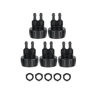 Imagem de Yulaiyoen Pacote com 5 conectores de mangueira de irrigação por gotejamento, tubo de irrigação por gotejamento de 1/4 polegada x adaptador duplo de torneira de jardim giratória de 3/4 FHT, converte