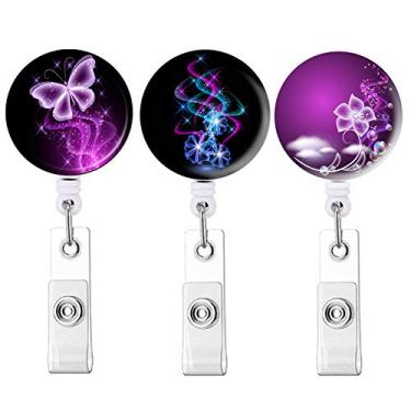 Imagem de Porta-crachá retrátil com clipe jacaré para crachá de enfermeira, extensão de carretel de crachá de enfermeira, 61 cm para trabalhadores, professores, estudantes, voluntários (pacote com 3 roxo)