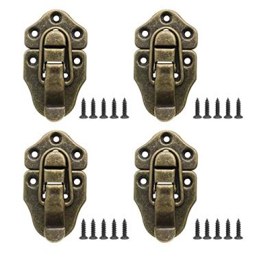 Imagem de Cionyce Pacote com 4 travas de peito ferragem bronze antigo ferrolho trinco vintage trava de bagagem trava de baú (Bronze)