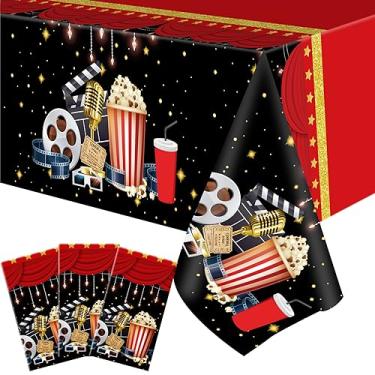 Imagem de 3 Pieces Movie Night Tablecloth Plastic Movie Theme Table Covers Movie Theater Table Cloth for Movie Night Party Supplies Movie Theme Red Carpet Birthday Party Decor, 54 x 108 Inch
