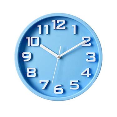 Imagem de Relógio de parede criativo redondo mudo decorativo moda interior escritório/casa/cozinha/quarto relógio de parede sala de estar relógio de parede (cor: ouro) (caneca azul-claro)