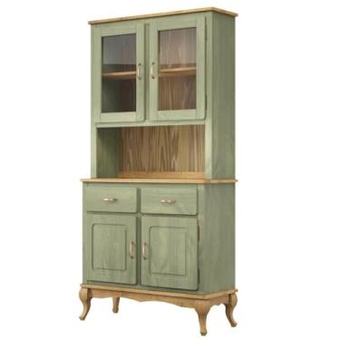 Imagem de PENSE DENTRO DA CAIXA Balcão com Arca Oratório com 2 Gavetas e 4 Portas em Madeira Maciça - Móveis em Estilo Clássico - Verde Oliva e Marrom Antique