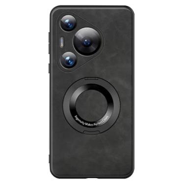 Imagem de LTLMYDAM Capa para Huawei Pura 70 Ultra/70 Pro/70 Pro+/70, capa de couro com suporte de anel para lente protetora suporta carregamento sem fio, preta, 70