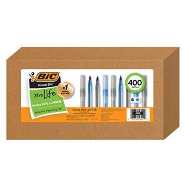Imagem de Bic Pens Large Bulk Pack of 400 Ink Pens, Bic Round Stic Xtra Life Ballpoint Pens Medium Point 1.0 Mm, 200 Black Pens & 200 Blue Pens In Box Combo Pack