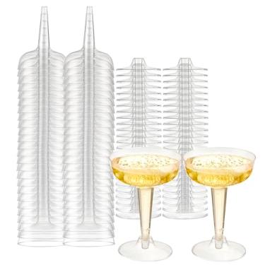 Imagem de Conjunto de copos de champanhe de plástico (50 unidades) da Oasis Creations – 127 g – Copos de haste 2 peças – Ideal para festa de aniversário, recepção de casamento e mais