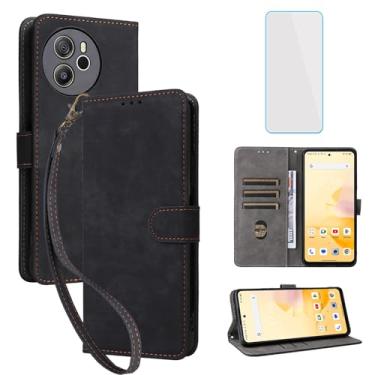 Imagem de IUQXU Capa carteira para celular Blackview Shark 8 com protetor de tela [bloqueio RFID] Suporte de cartão flip de couro com alça de pulso feminina e masculina para Black View Shark8 preta
