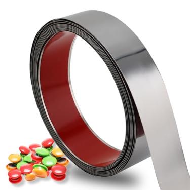 Imagem de Taaizau Tira de metal autoadesiva flexível para ímã, rolo de fita ferrosa forte com 50 peças de ímãs para decoração de oficina, escritório, escola e casa (prata brilhante, 5 m x 4 cm)
