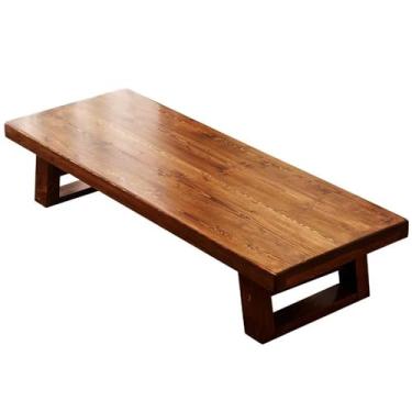 Imagem de Mesa de chão vintage dobrável japonesa, mesa de altar baixo para meditação, mesa de centro de tatame, pequena mesa de chá para sentar no chão, para sala de jantar, sala de estar