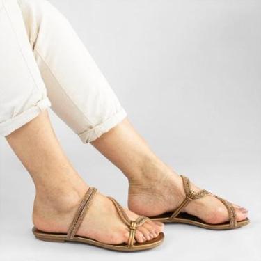 Imagem de Tamanco Rasteira Strass Betina Bronze Cobre 35-Feminino