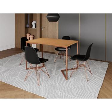 Imagem de Mesa Industrial Base Ferro Cobre em  V  Tampo 137x90 Canela 4 Cadeiras