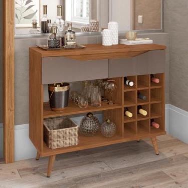 Imagem de Aparador Bar para até 12 Garrafas 2 Gavetas Grace Casa D, Cedro/Cinza 