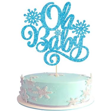 Imagem de Gyufise 1 pç Floco de neve Oh Baby Cake Topper Glitter Inverno Frozen Tema Floco de Neve Decorações de bolo de chá de bebê para inverno País das Maravilhas crianças aniversário Natal suprimentos azul