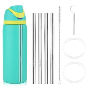 Imagem de 6 peças de substituição de canudo de metal para garrafa de água Owala 680 g 947 ml, canudos reutilizáveis de aço inoxidável com escova de limpeza e arruelas compatíveis com garrafa de água Owala