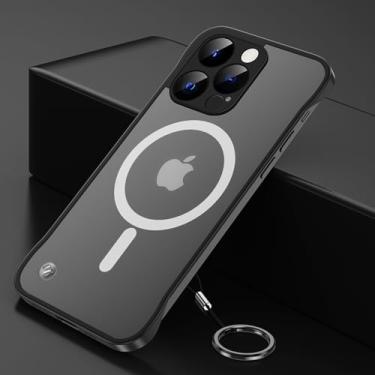 Imagem de Omio Capa fina magnética para iPhone 16 Pro Max, compatível com MagSafe, transparente, fosca, ultrafina, design sem moldura, sem bordas com alça de dedo, protetor de câmera completo para mulheres e