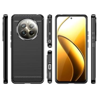 Imagem de HTXWXJC Capa para Realme 12 Pro Plus, capa Realme 12 Pro+, capa Realme 12 Pro, capa protetora fina de borracha TPU de fibra de carbono antiarranhões à prova de choque para Realme 12 Pro+ Plus 5G preta