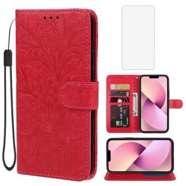Imagem de Gufuwo Capa para iPhone 13 Mini, capa carteira para Apple 13 Mini de 5,4 polegadas com protetor de tela de vidro temperado, flor de renda, couro PU, flip com suporte para cartão de crédito, capa para