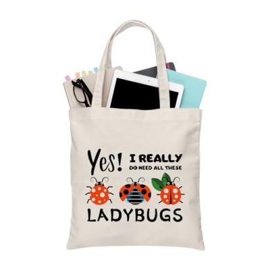 Imagem de BDPWSS Bolsa de mão de joaninha feminina Good Luck Ladybug Lover Gift Yes I Really Do Need All These Ladybugs Canvas Handbag, Do Need Ladybugs Tg