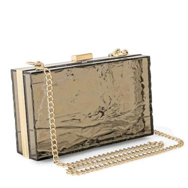 Imagem de WJCD Bolsa feminina transparente de acrílico para noite bolsa clutch transparente em forma de ondulação vintage para banquete, Marrom, 7.1 inches x 4.3 inches x 2.2 inches