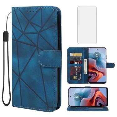 Imagem de Wanyuexes Capa para Moto G34 5G, Motorola G34 XT2363-2 Capa carteira com protetor de tela de vidro temperado, pele sensação de pele flip suporte suporte para cartão de crédito capa de telefone para