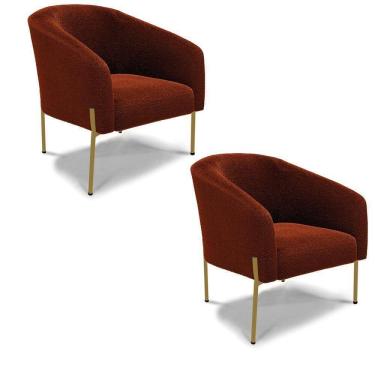 Imagem de Cadeira Sala De Jantar Pé Ferro Dourado Kit 2 Stella Bouclê D03 - D`rossi Cor Terra