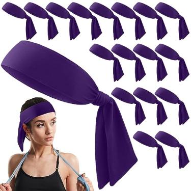 Imagem de Hiboom Pacote com 18 faixas esportivas para homens e mulheres, tiaras de karatê ninja, faixas elásticas de cabelo para jogar tênis, basquete, ioga, corrida, ciclismo (roxo)
