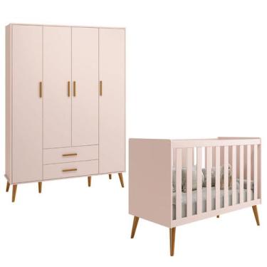 Imagem de Berço Americano 2 em 1 e Guarda Roupa Isis Retrô 4 Portas 2 Gavetas Ro