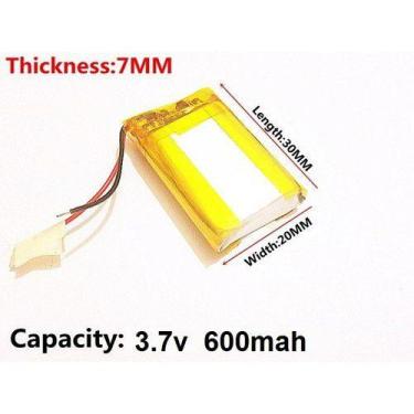 Imagem de (1pc) Pilha Bateria 3.7v 600 Mah 7mm X 20mm X 30mm 2 Fios - KMIG