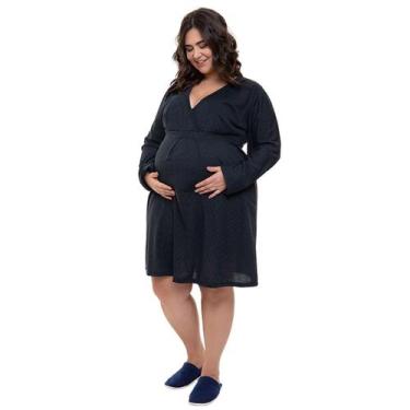 Imagem de Camisola Plus Size Linda Gestante Manga Longa Amamentação Preta, 48, P