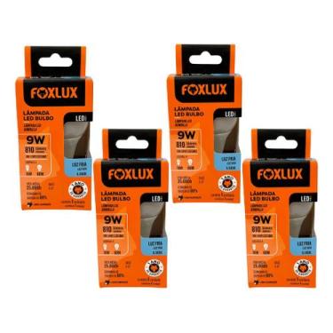 Imagem de Lampada Led Bulbo 9w 6500k Foxlux Bivolt Kit 04 Und, Branco-frio