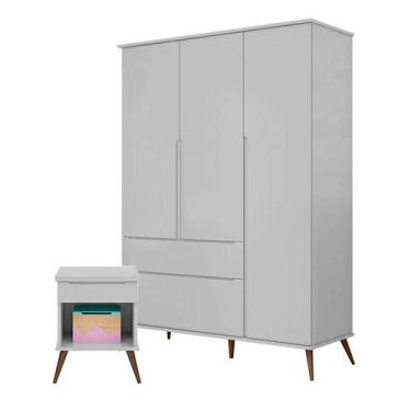 Imagem de Mesa de Apoio e Guarda Roupa Infantil Alice Cinza Acetinado - Phoenix 